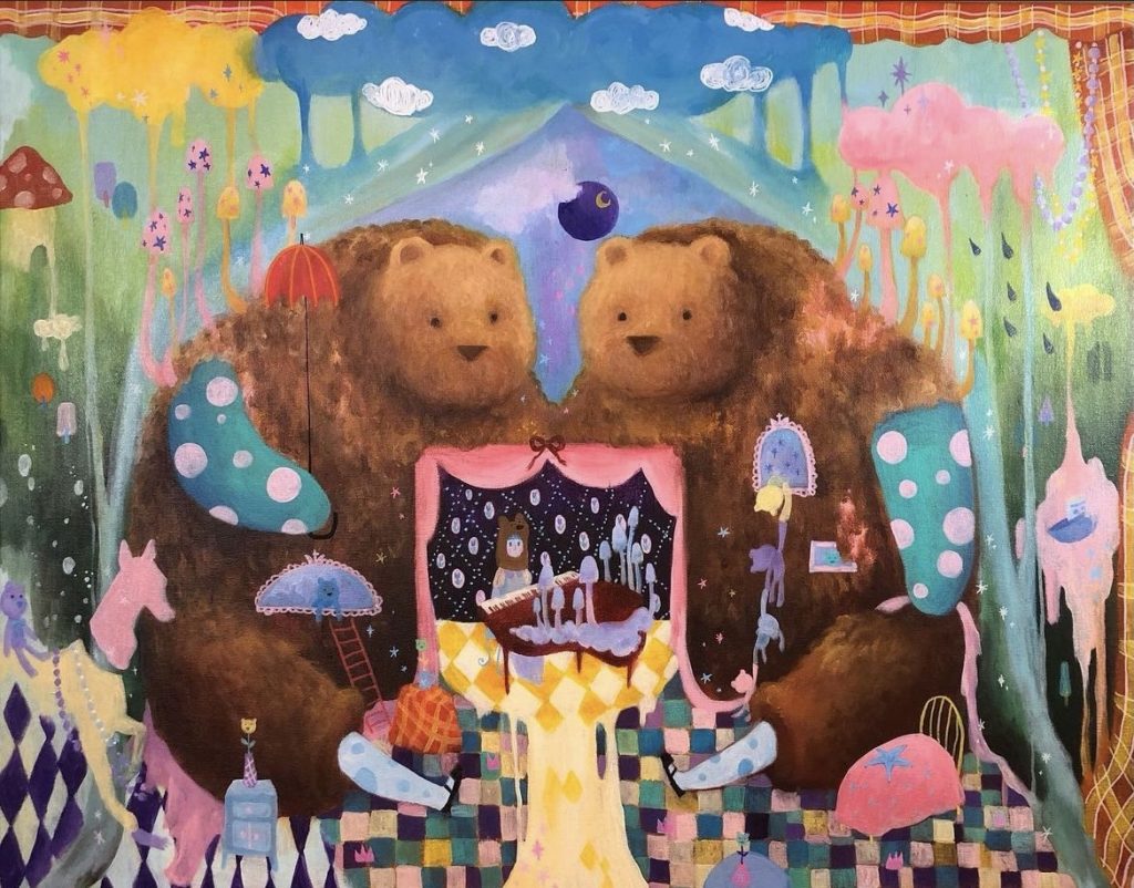 Xue Zi WANG 王雪子(大子)_Twin Bears 雙生熊_Acrylic on Canvas 壓克力布面_36 x 24 cm_2023