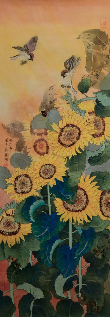 Ren Cian CHEN陳仁倩_Sunflower日照暖心中_Ink on Silk_98x40cm_2023